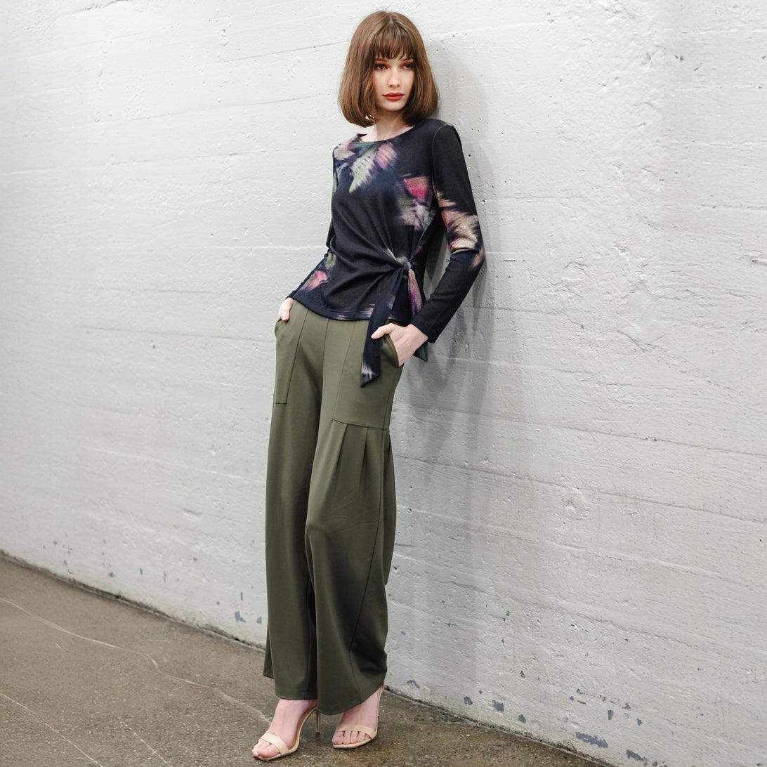 Cozy Knit - Side Tie Waist Sweater Top - Shadow Brush | Clara Sunwoo Top Pick