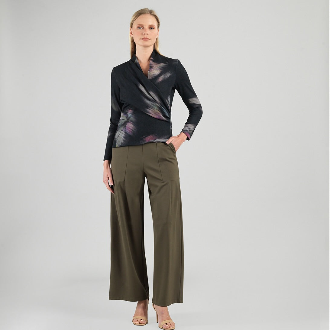 Cozy Knit - V-Neck Draped Pleat Sweater Top - Shadow Brush | Clara Sunwoo Recommended