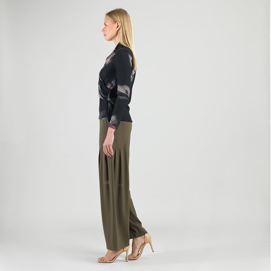 Cozy Knit - V-Neck Draped Pleat Sweater Top - Shadow Brush | Clara Sunwoo Recommended