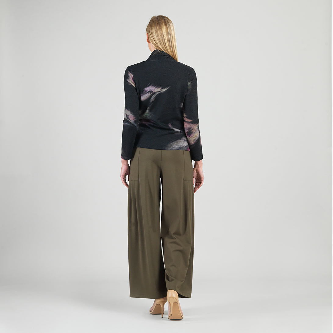 Cozy Knit - V-Neck Draped Pleat Sweater Top - Shadow Brush | Clara Sunwoo Recommended