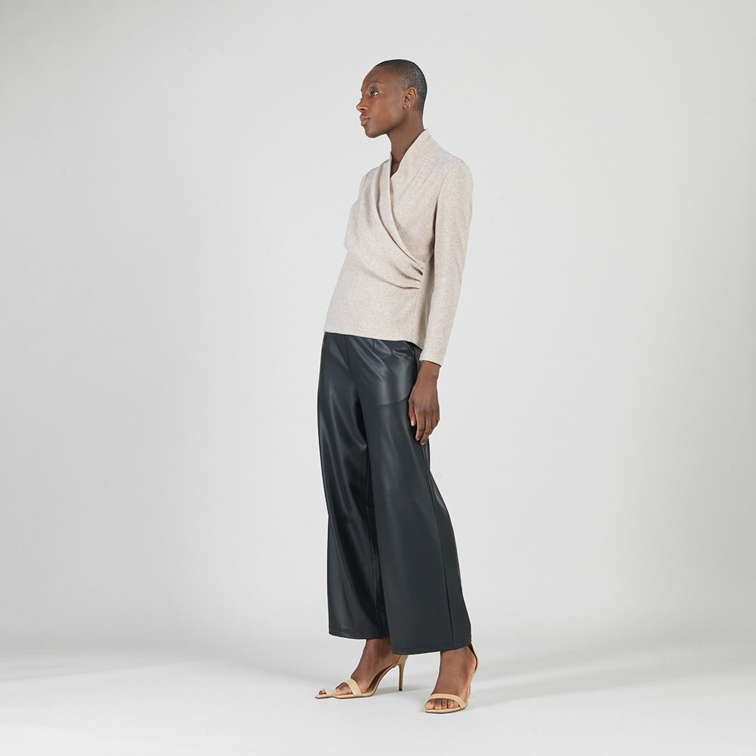 Faux Cashmere - V-Neck Draped Pleat Sweater Top - Natural - Final Sale | Clara Sunwoo Sale