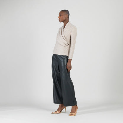 Faux Cashmere - V-Neck Draped Pleat Sweater Top - Natural - Final Sale | Clara Sunwoo Sale