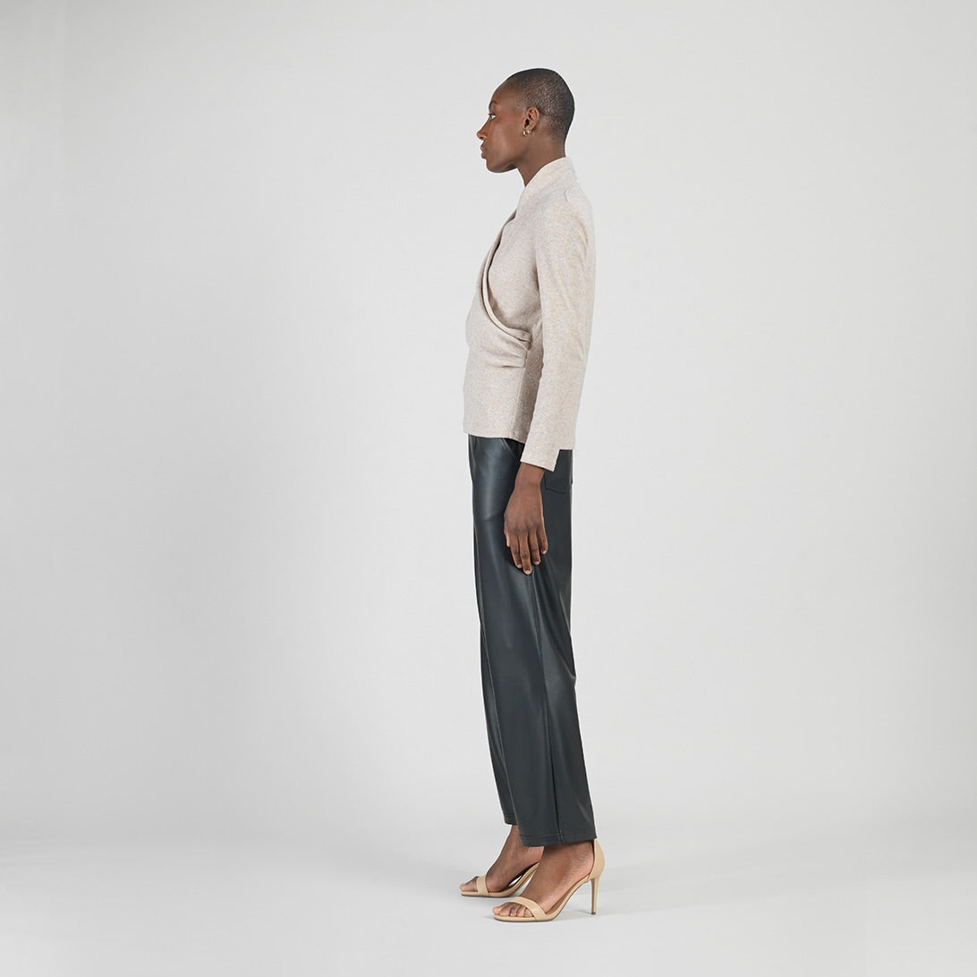 Faux Cashmere - V-Neck Draped Pleat Sweater Top - Natural - Final Sale | Clara Sunwoo Sale