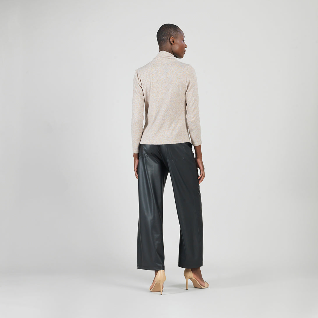 Faux Cashmere - V-Neck Draped Pleat Sweater Top - Natural - Final Sale | Clara Sunwoo Sale