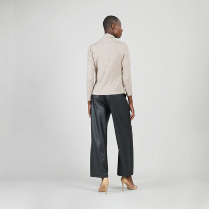 Faux Cashmere - V-Neck Draped Pleat Sweater Top - Natural - Final Sale | Clara Sunwoo Sale