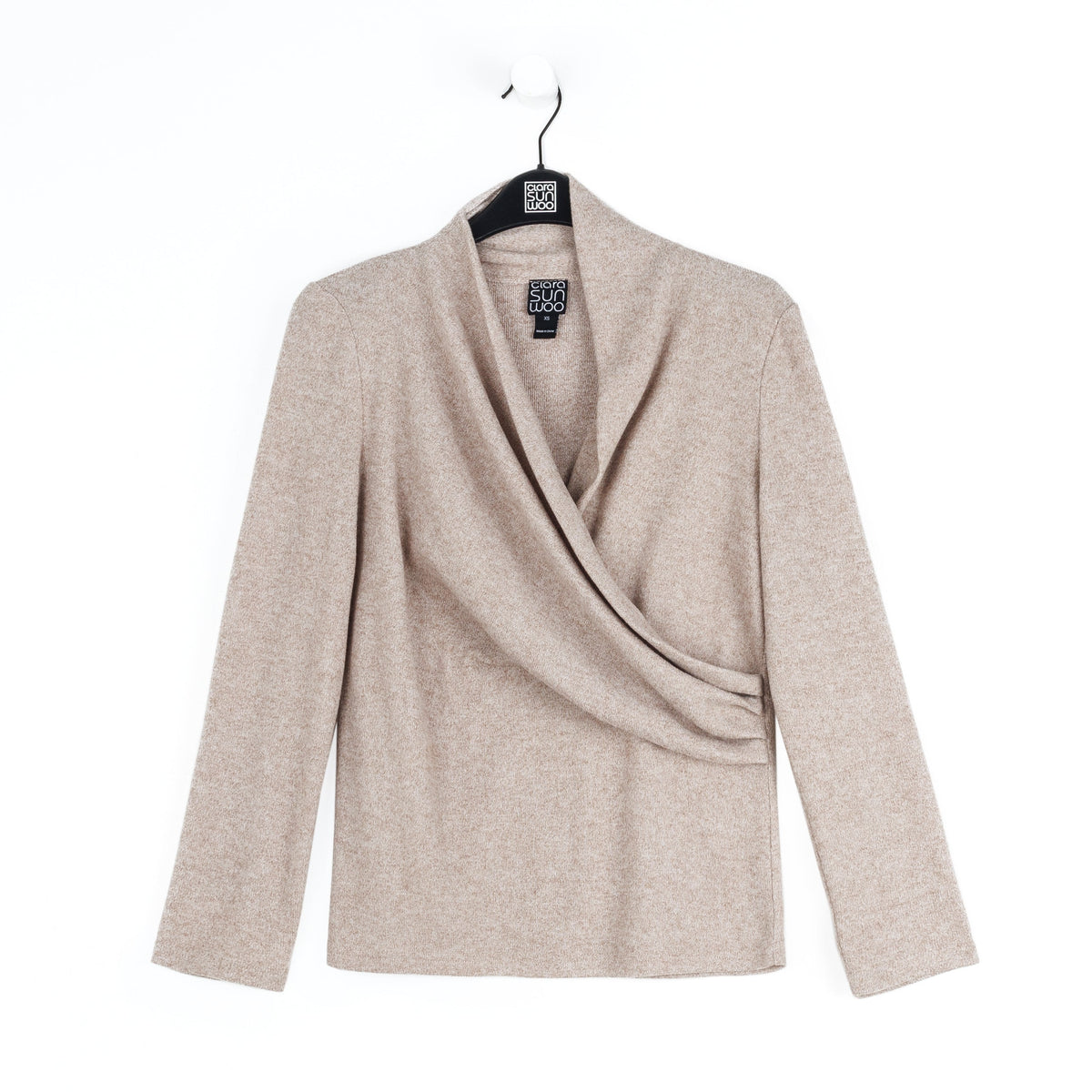 Faux Cashmere - V-Neck Draped Pleat Sweater Top - Natural - Final Sale | Clara Sunwoo Sale
