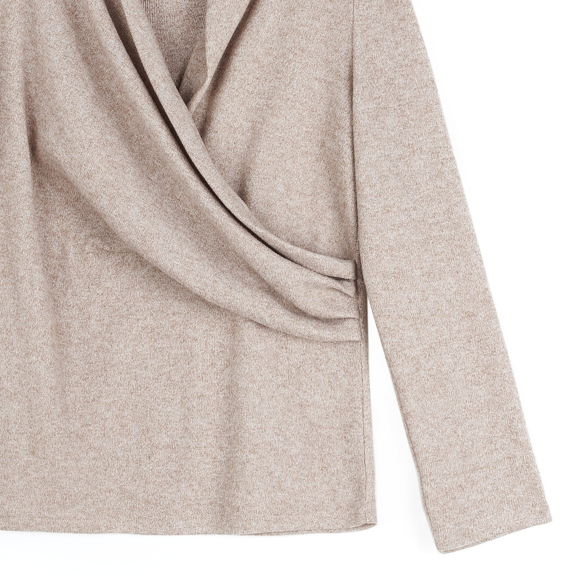 Faux Cashmere - V-Neck Draped Pleat Sweater Top - Natural - Final Sale | Clara Sunwoo Sale
