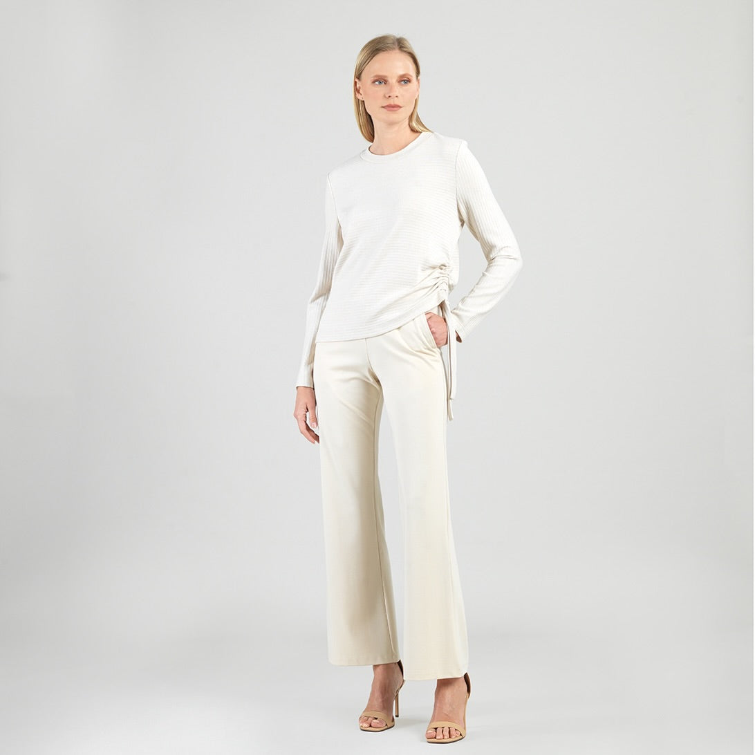 Soft Ribbed - Side Pull-Tie Sweater Top - Oatmeal - Final Sale | Clara Sunwoo Special Offer