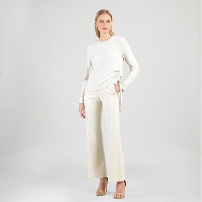 Soft Ribbed - Side Pull-Tie Sweater Top - Oatmeal - Final Sale | Clara Sunwoo Special Offer