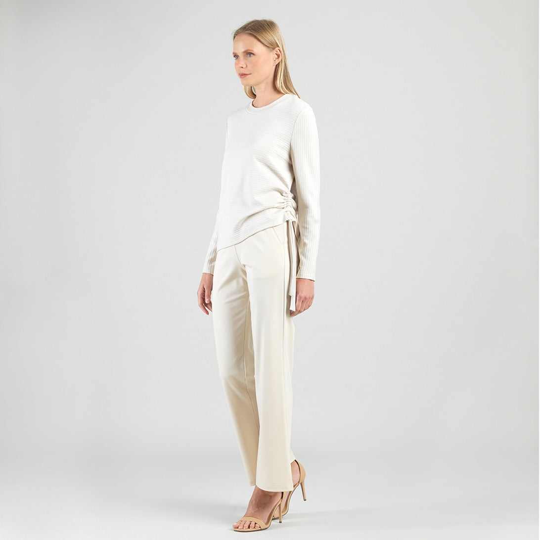 Soft Ribbed - Side Pull-Tie Sweater Top - Oatmeal - Final Sale | Clara Sunwoo Special Offer