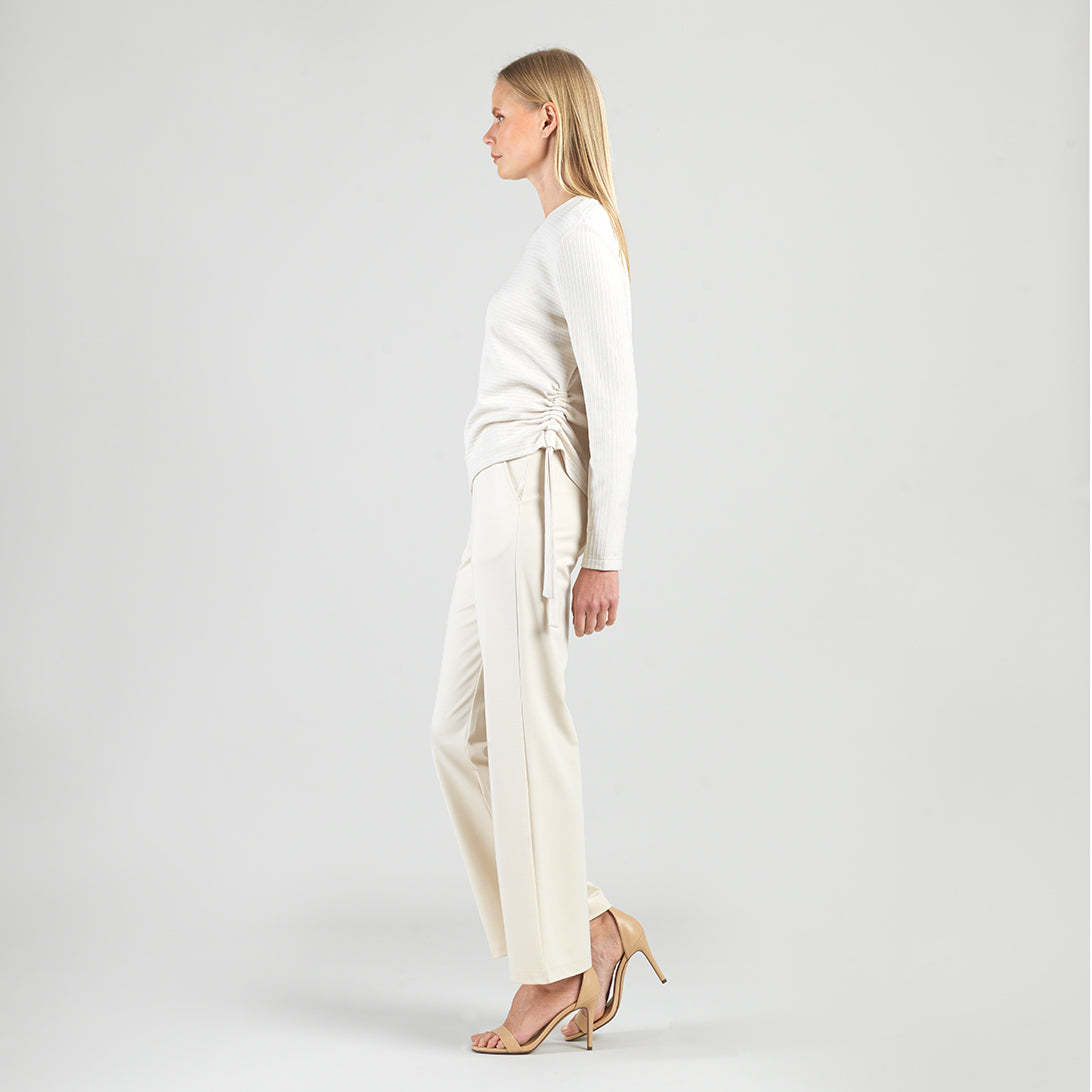 Soft Ribbed - Side Pull-Tie Sweater Top - Oatmeal - Final Sale | Clara Sunwoo Special Offer