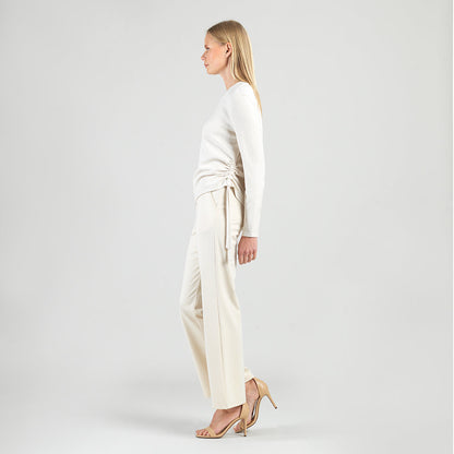 Soft Ribbed - Side Pull-Tie Sweater Top - Oatmeal - Final Sale | Clara Sunwoo Special Offer