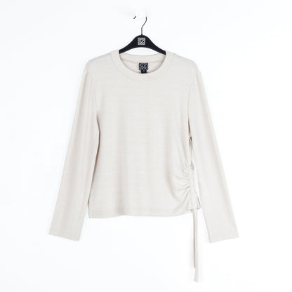 Soft Ribbed - Side Pull-Tie Sweater Top - Oatmeal - Final Sale | Clara Sunwoo Special Offer