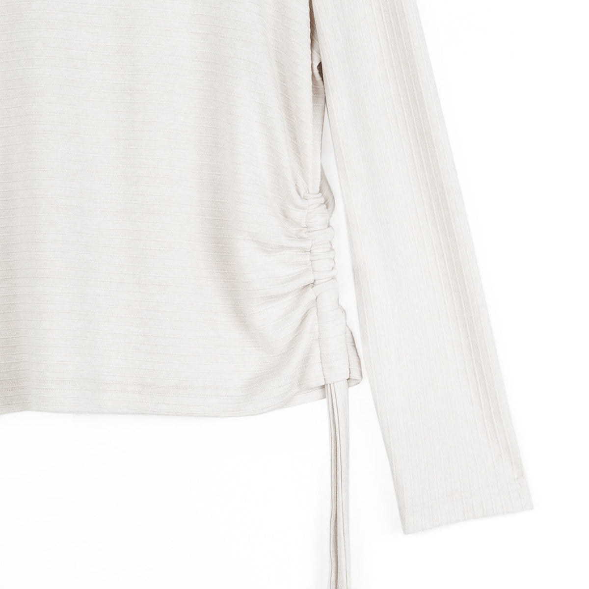 Soft Ribbed - Side Pull-Tie Sweater Top - Oatmeal - Final Sale | Clara Sunwoo Special Offer