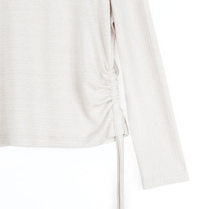 Soft Ribbed - Side Pull-Tie Sweater Top - Oatmeal - Final Sale | Clara Sunwoo Special Offer