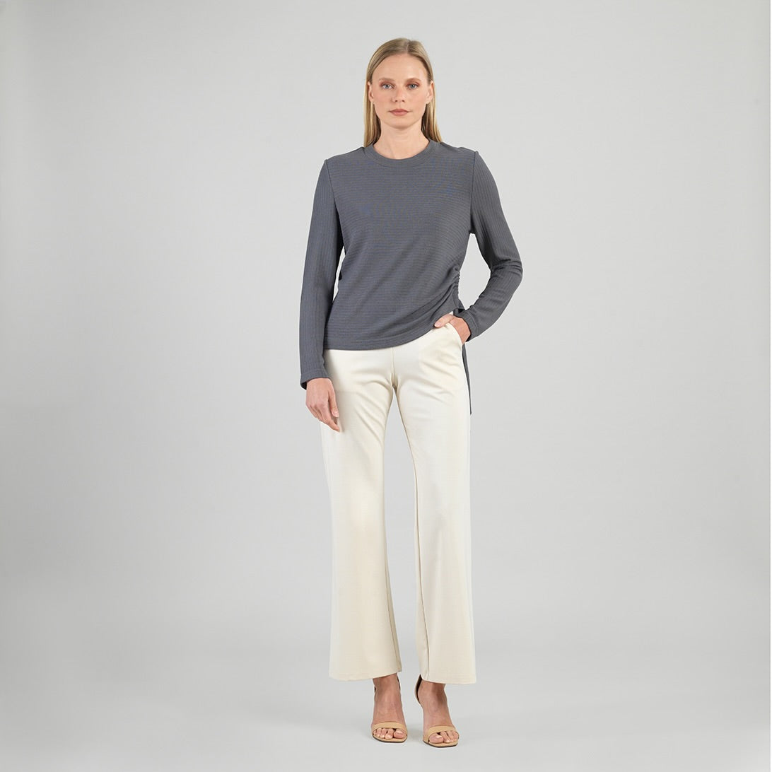 Soft Ribbed - Side Pull-Tie Sweater Top - Charcoal - Final Sale | Clara Sunwoo Quality