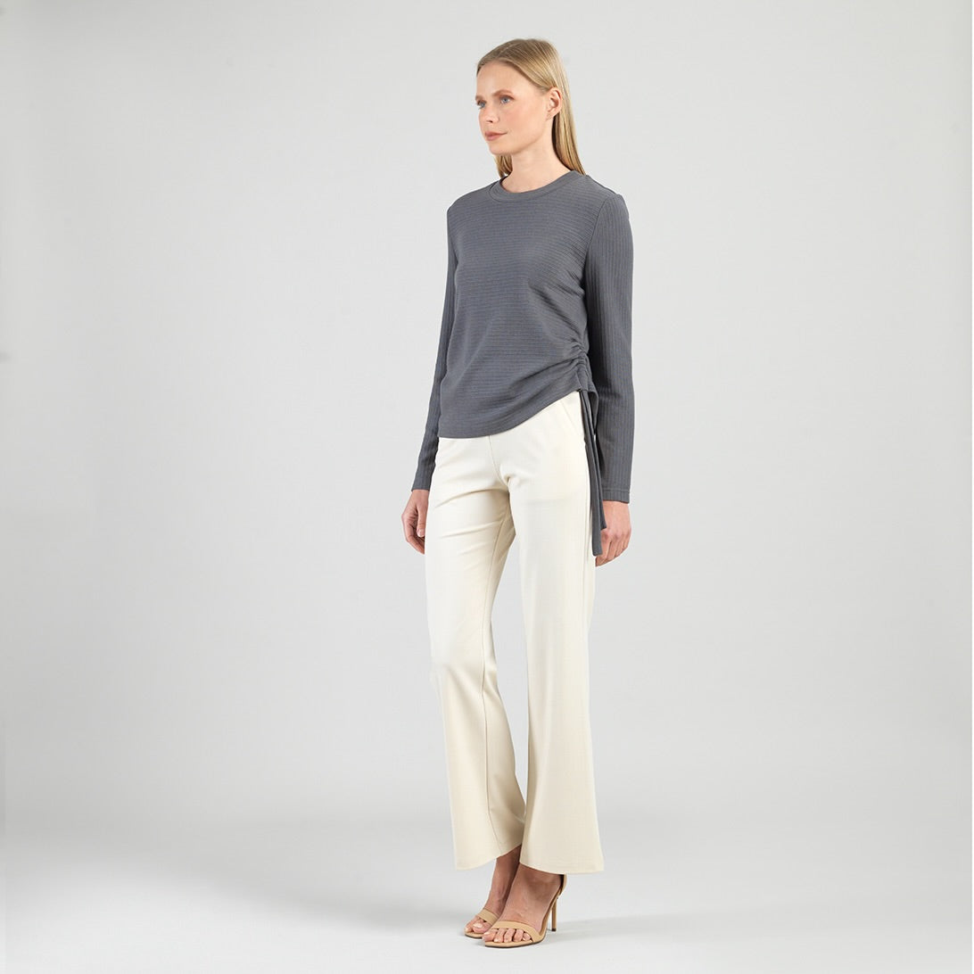 Soft Ribbed - Side Pull-Tie Sweater Top - Charcoal - Final Sale | Clara Sunwoo Quality