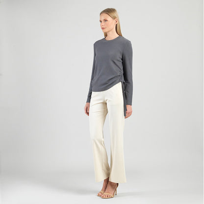 Soft Ribbed - Side Pull-Tie Sweater Top - Charcoal - Final Sale | Clara Sunwoo Quality