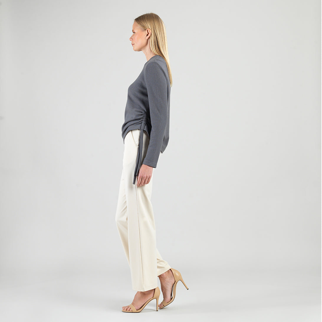 Soft Ribbed - Side Pull-Tie Sweater Top - Charcoal - Final Sale | Clara Sunwoo Quality