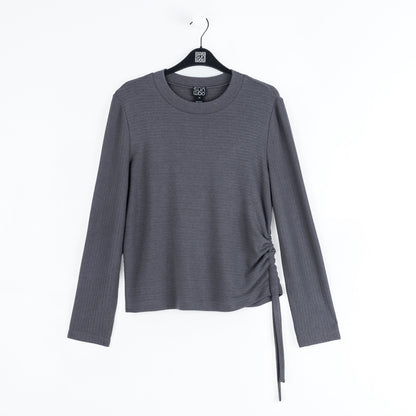 Soft Ribbed - Side Pull-Tie Sweater Top - Charcoal - Final Sale | Clara Sunwoo Quality
