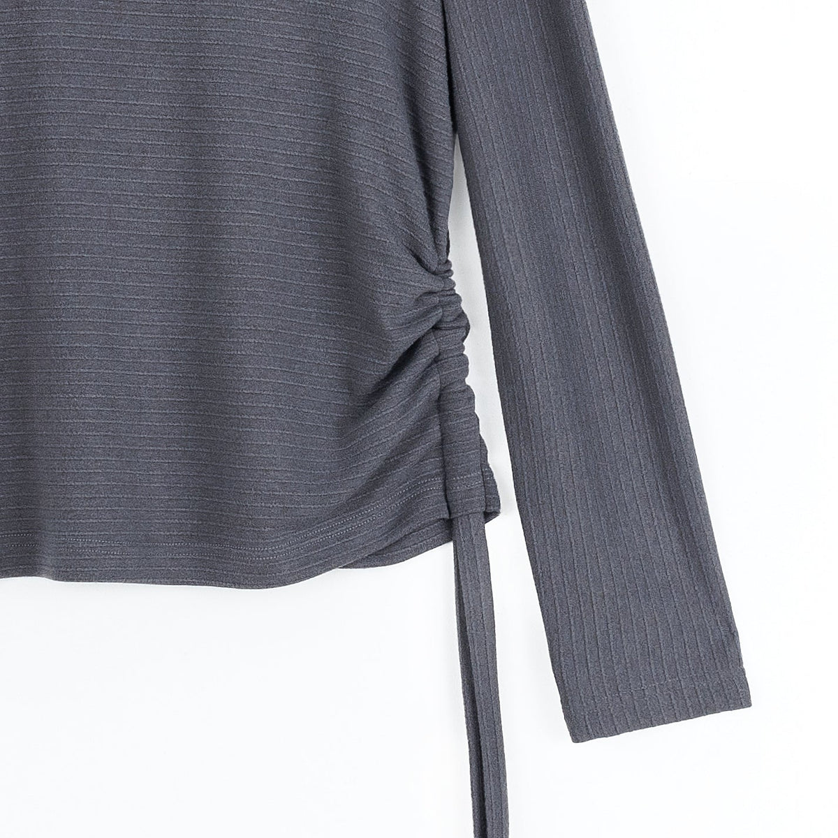 Soft Ribbed - Side Pull-Tie Sweater Top - Charcoal - Final Sale | Clara Sunwoo Quality