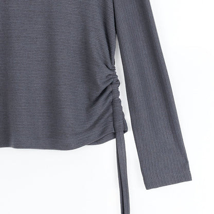 Soft Ribbed - Side Pull-Tie Sweater Top - Charcoal - Final Sale | Clara Sunwoo Quality