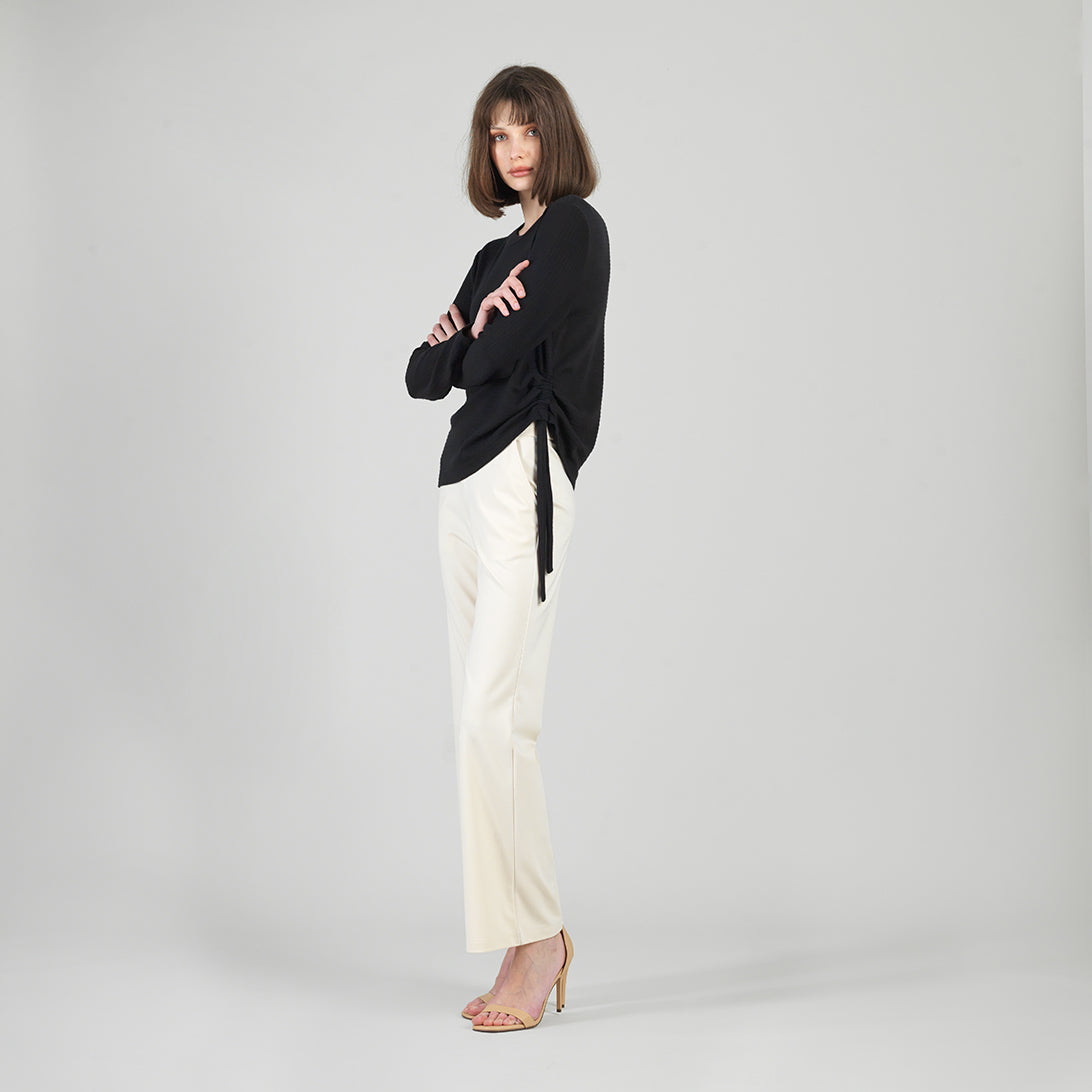 Soft Ribbed - Side Pull-Tie Sweater Top - Black - Final Sale | Clara Sunwoo New