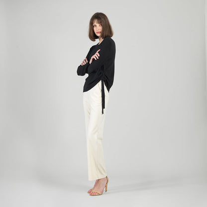 Soft Ribbed - Side Pull-Tie Sweater Top - Black - Final Sale | Clara Sunwoo New