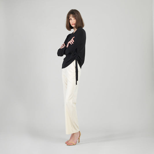 Soft Ribbed - Side Pull-Tie Sweater Top - Black - Final Sale | Clara Sunwoo New