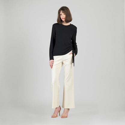 Soft Ribbed - Side Pull-Tie Sweater Top - Black - Final Sale | Clara Sunwoo New