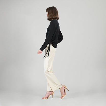 Soft Ribbed - Side Pull-Tie Sweater Top - Black - Final Sale | Clara Sunwoo New