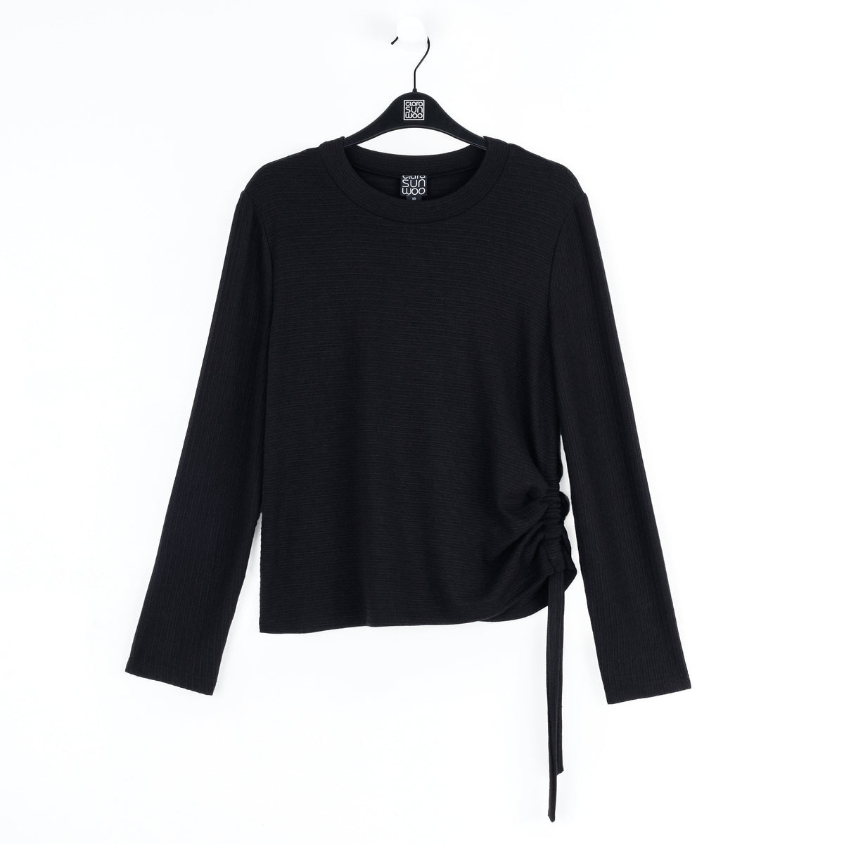 Soft Ribbed - Side Pull-Tie Sweater Top - Black - Final Sale | Clara Sunwoo New