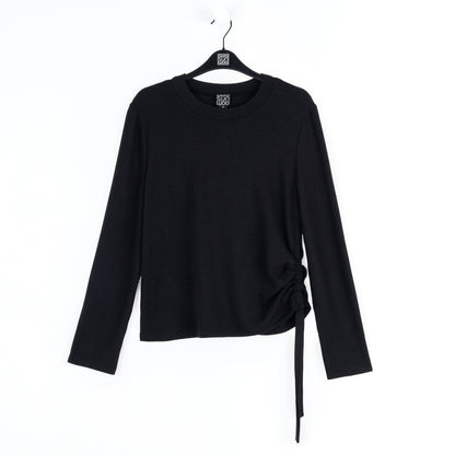 Soft Ribbed - Side Pull-Tie Sweater Top - Black - Final Sale | Clara Sunwoo New