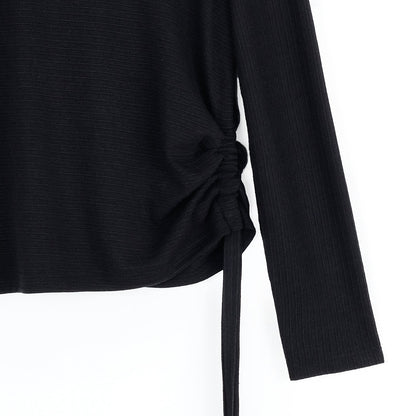 Soft Ribbed - Side Pull-Tie Sweater Top - Black - Final Sale | Clara Sunwoo New