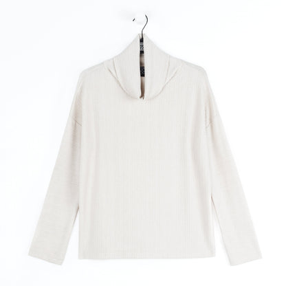 Soft Ribbed - Cowl Turtleneck Sweater Top - Oatmeal - Final Sale | Clara Sunwoo Discount