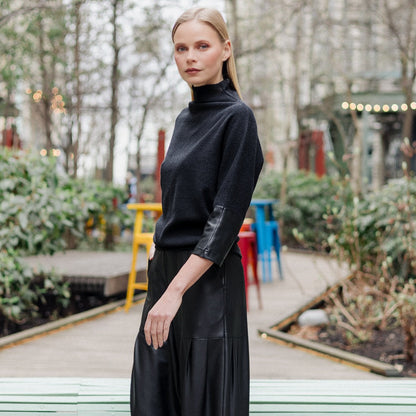 Plush Ribbed - Liquid Leather Cuff Sweater - Black - Final Sale | Clara Sunwoo Discount