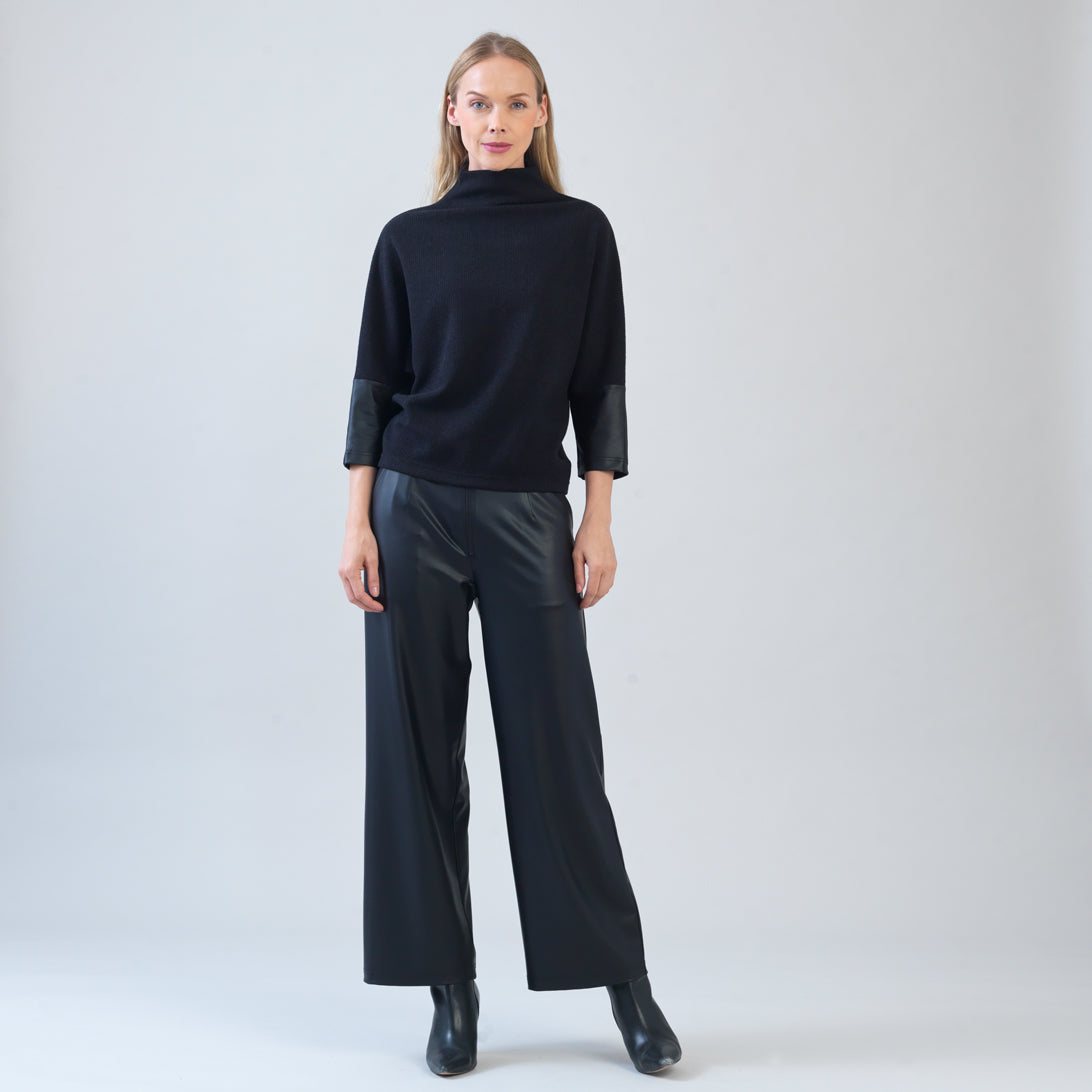 Plush Ribbed - Liquid Leather Cuff Sweater - Black - Final Sale | Clara Sunwoo Discount