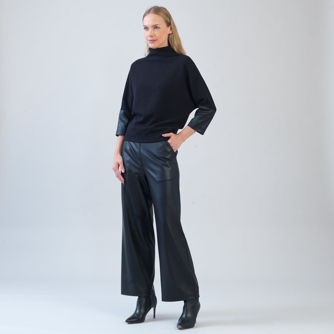 Plush Ribbed - Liquid Leather Cuff Sweater - Black - Final Sale | Clara Sunwoo Discount