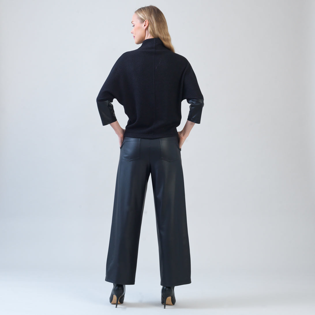 Plush Ribbed - Liquid Leather Cuff Sweater - Black - Final Sale | Clara Sunwoo Discount