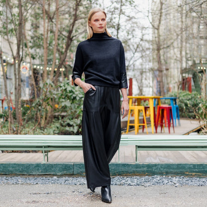 Plush Ribbed - Liquid Leather Cuff Sweater - Black - Final Sale | Clara Sunwoo Discount
