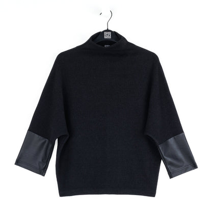 Plush Ribbed - Liquid Leather Cuff Sweater - Black - Final Sale | Clara Sunwoo Discount