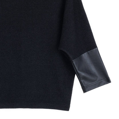 Plush Ribbed - Liquid Leather Cuff Sweater - Black - Final Sale | Clara Sunwoo Discount