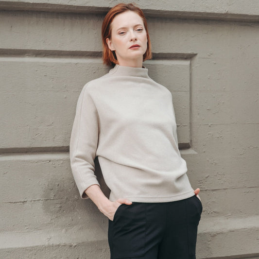 Plush Ribbed - Funnel Neck Sweater - Natural | Clara Sunwoo Quality