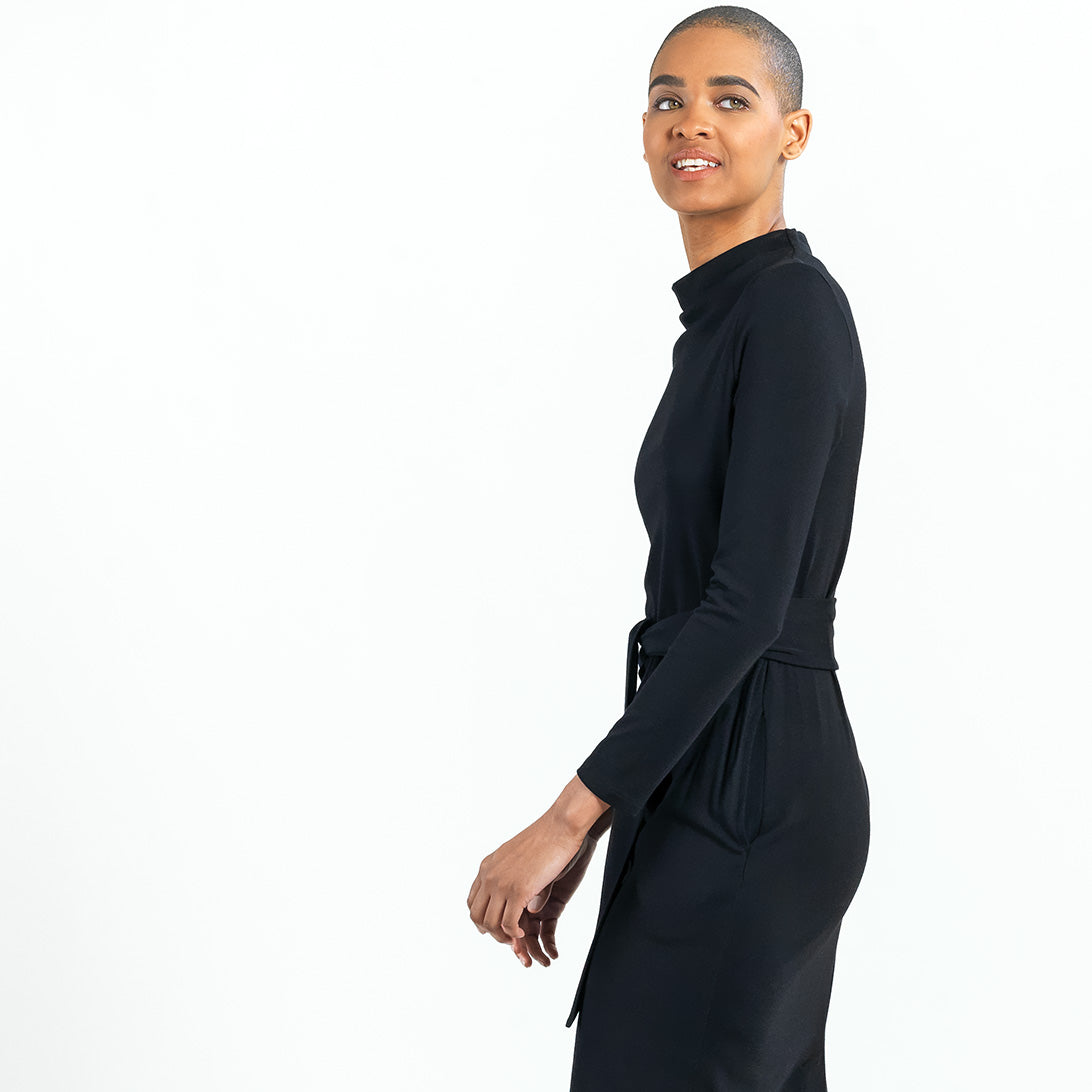 Lightweight Ponte - Tie Waist Pocket Midi Dress - Black - Final Sale! | Clara Sunwoo Recommended