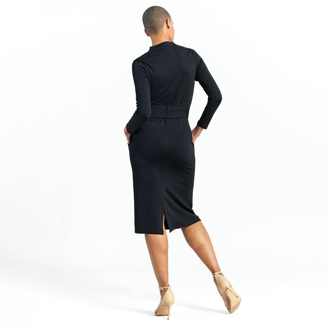 Lightweight Ponte - Tie Waist Pocket Midi Dress - Black - Final Sale! | Clara Sunwoo Recommended