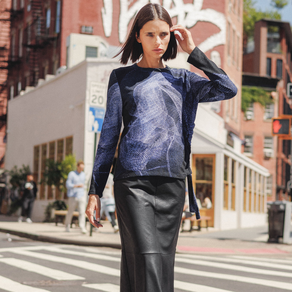 Lightweight Cozy - Side Pull-Tie Sweater Top - Electric Swirl - Final Sale | Clara Sunwoo Premium
