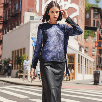 Lightweight Cozy - Side Pull-Tie Sweater Top - Electric Swirl - Final Sale | Clara Sunwoo Premium