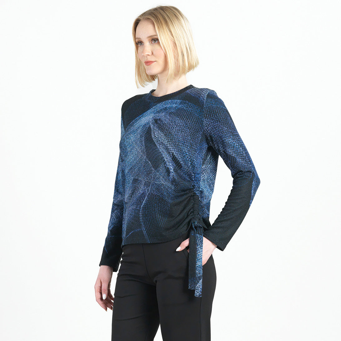Lightweight Cozy - Side Pull-Tie Sweater Top - Electric Swirl - Final Sale | Clara Sunwoo Premium