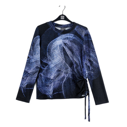 Lightweight Cozy - Side Pull-Tie Sweater Top - Electric Swirl - Final Sale | Clara Sunwoo Premium