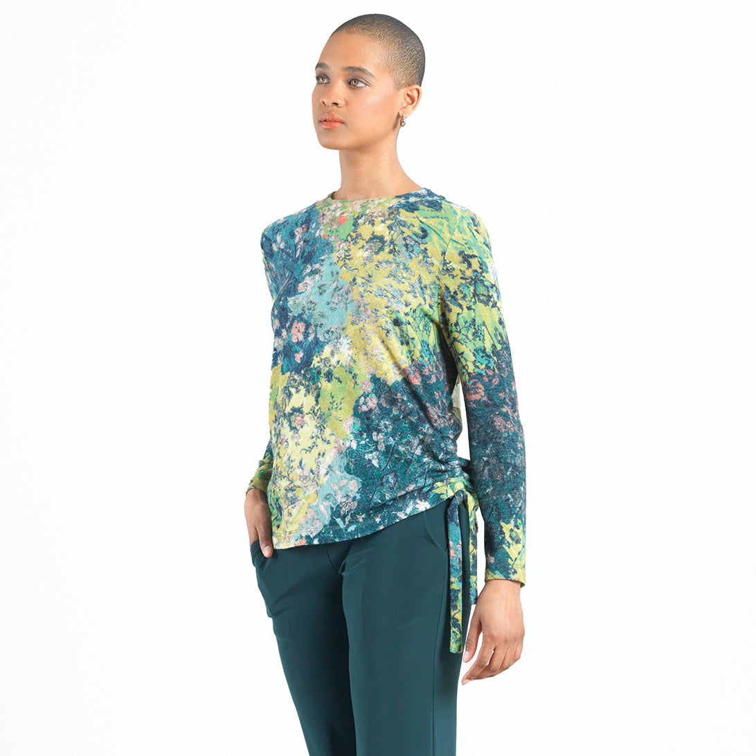 Cozy Texture - Side Pull-Tie Sweater Top - Floral Patch - Final Sale | Clara Sunwoo Customer Favorite